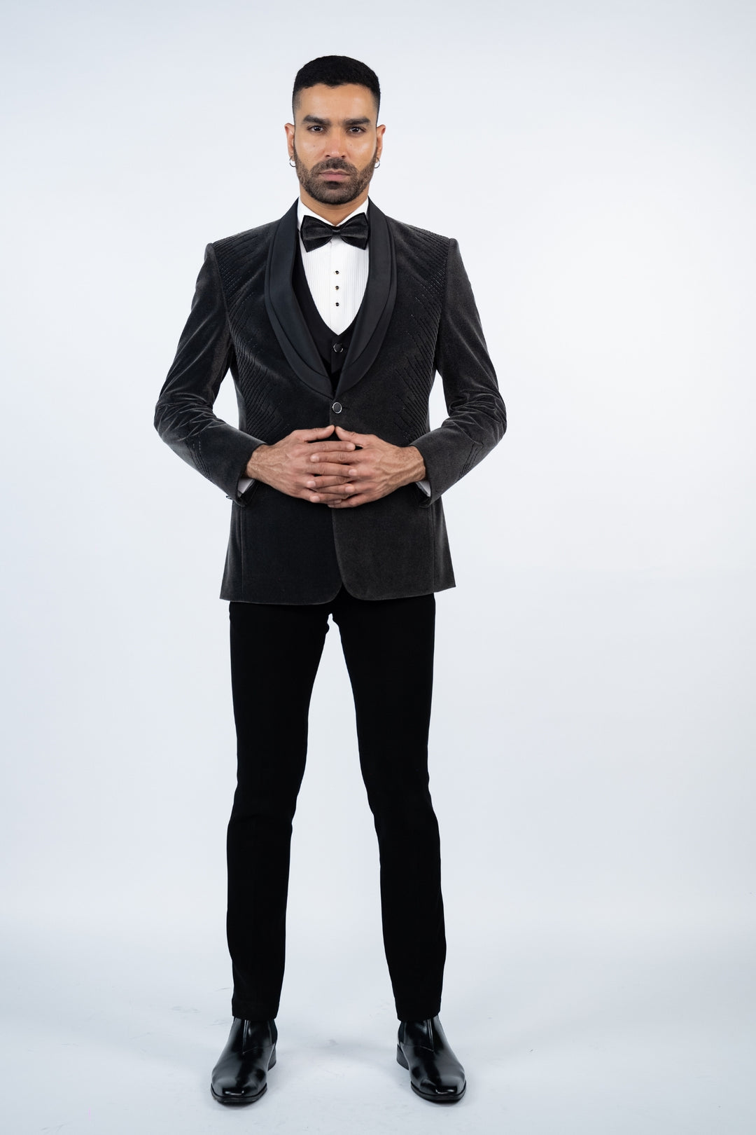 Grey Velvet Embroidered Tuxedo
