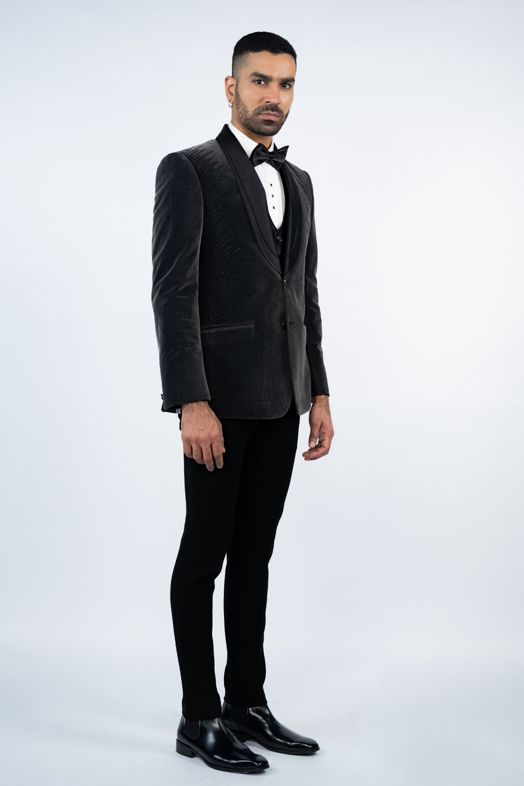 Grey Velvet Embroidered Tuxedo – Image 4