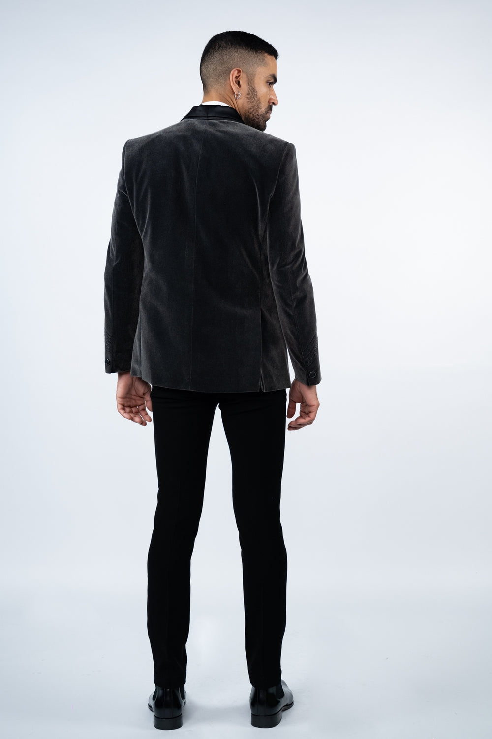 Grey Velvet Embroidered Tuxedo