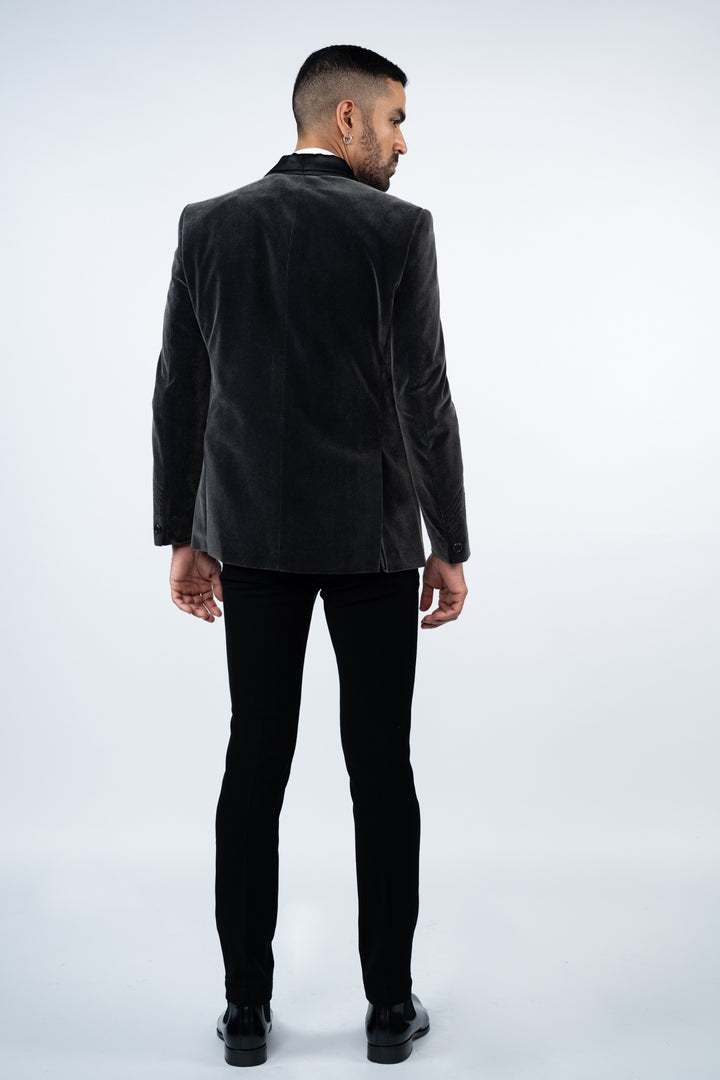 Grey Velvet Embroidered Tuxedo