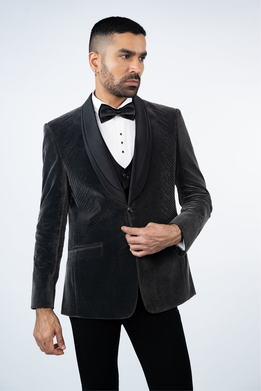 Grey Velvet Embroidered Tuxedo – Image 5