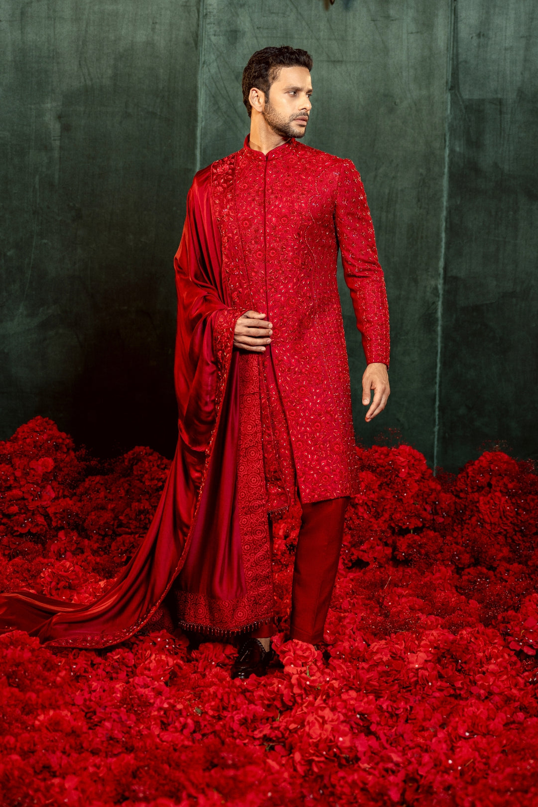 Heritage Ruby Embrodred Sherwani – Image 3