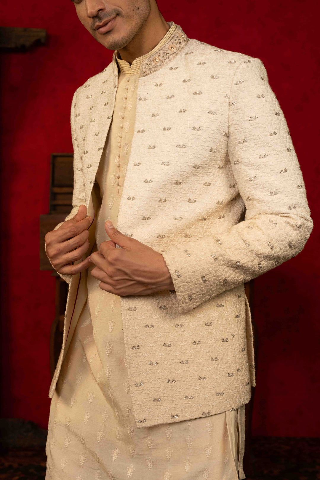 IVORY TO BEIGE OMBRE JODHPURI SET – Image 5