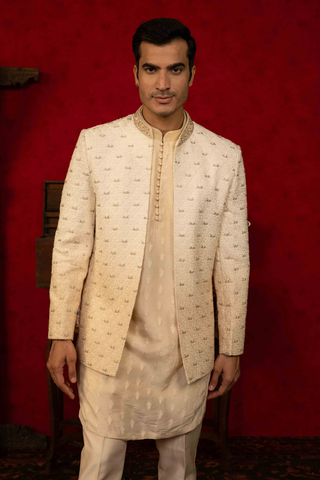 IVORY TO BEIGE OMBRE JODHPURI SET