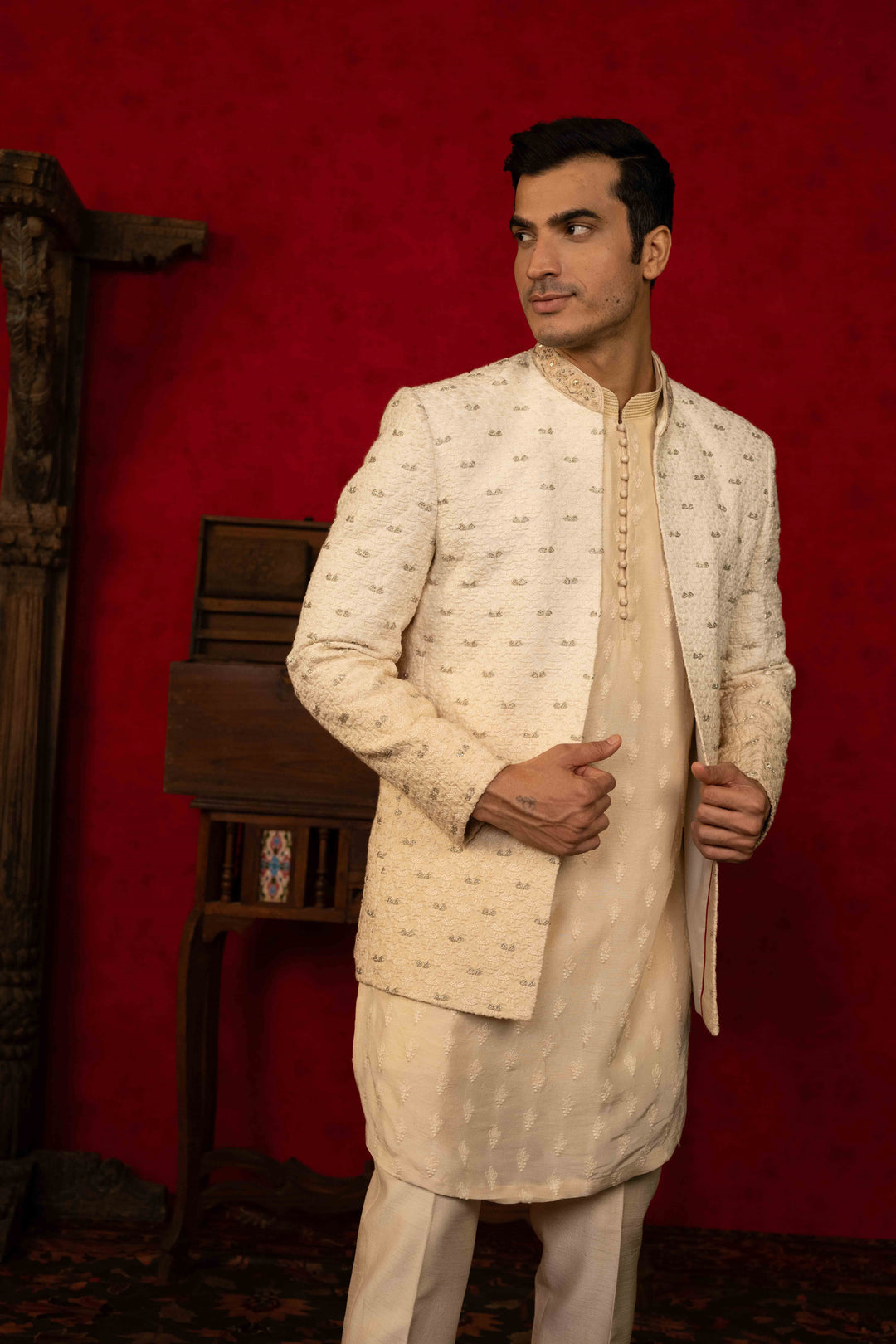 IVORY TO BEIGE OMBRE JODHPURI SET – Image 4