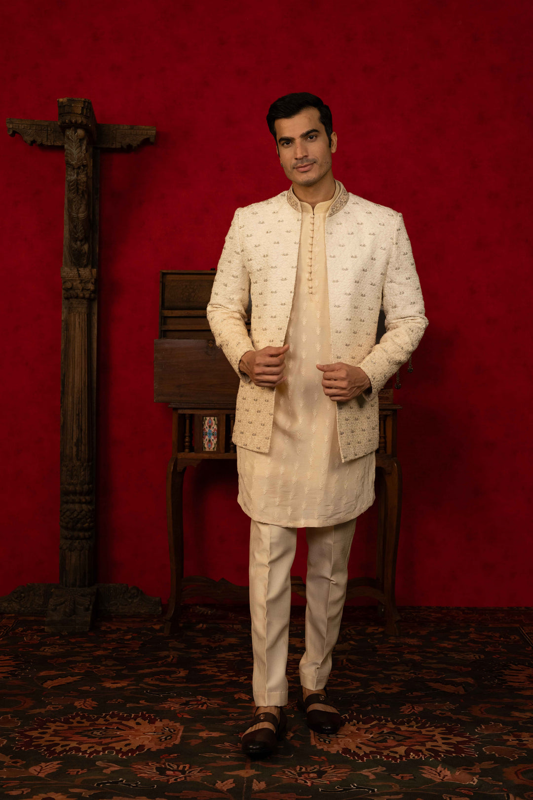 IVORY TO BEIGE OMBRE JODHPURI SET – Image 2