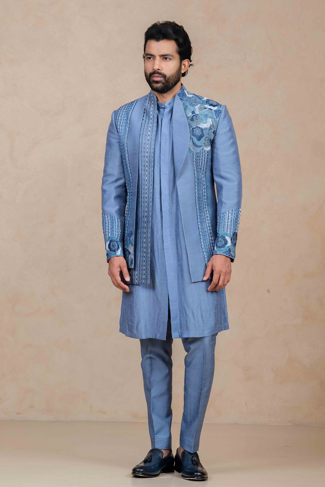 Ice Blue - Resham & Cutdana - Dupion - Indo Western – Image 1