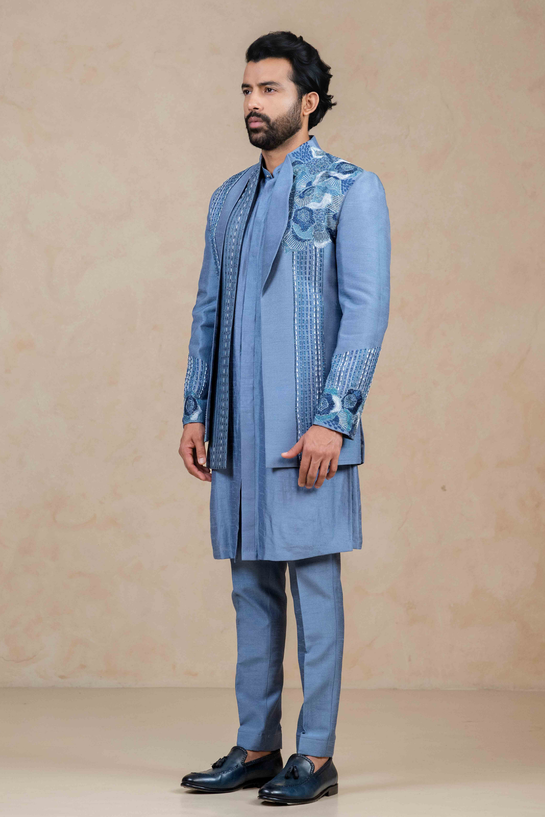 Ice Blue - Resham & Cutdana - Dupion - Indo Western – Image 3