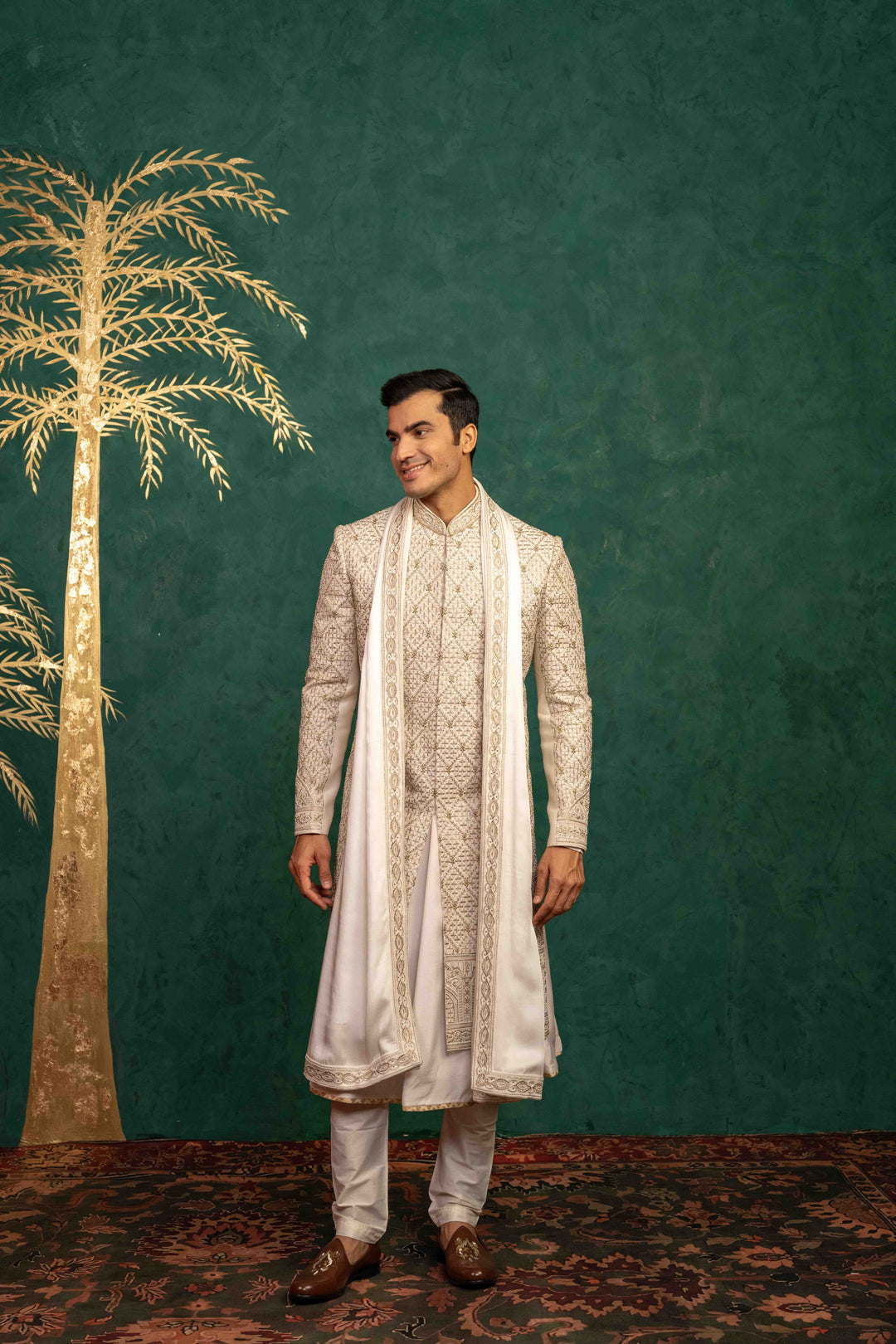 Ivory Raw Silk Sherwani – Image 3