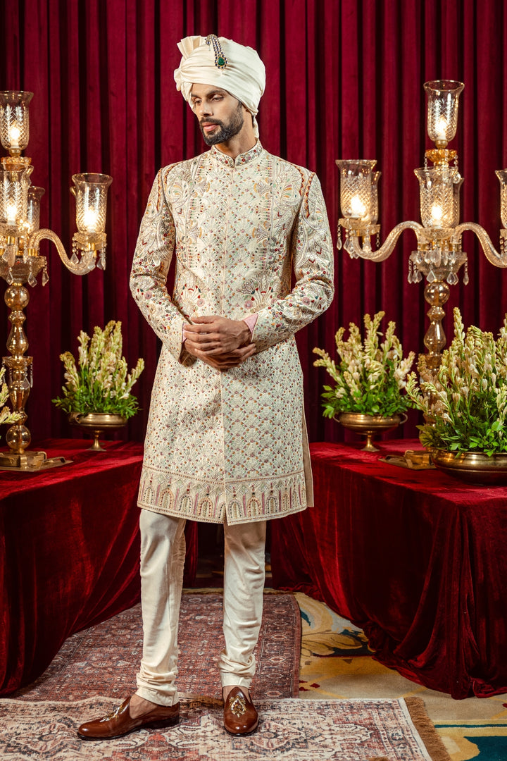 Ivory Gold Royal Rajasthani Sherwani
