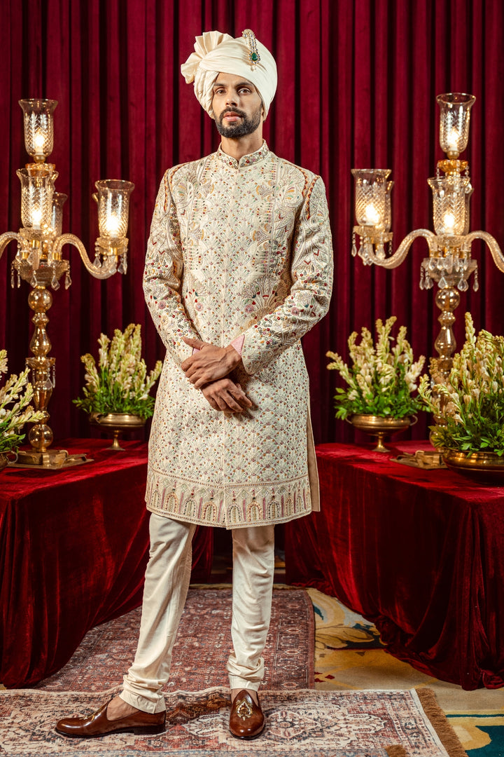 Ivory Gold Royal Rajasthani Sherwani