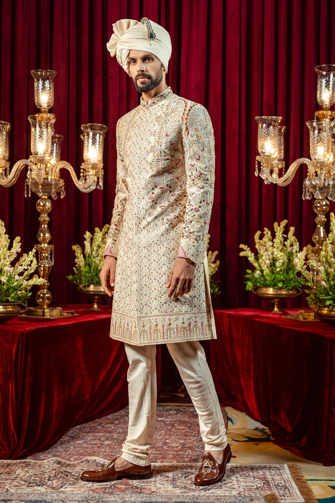 Ivory Gold Royal Rajasthani Sherwani – Image 5