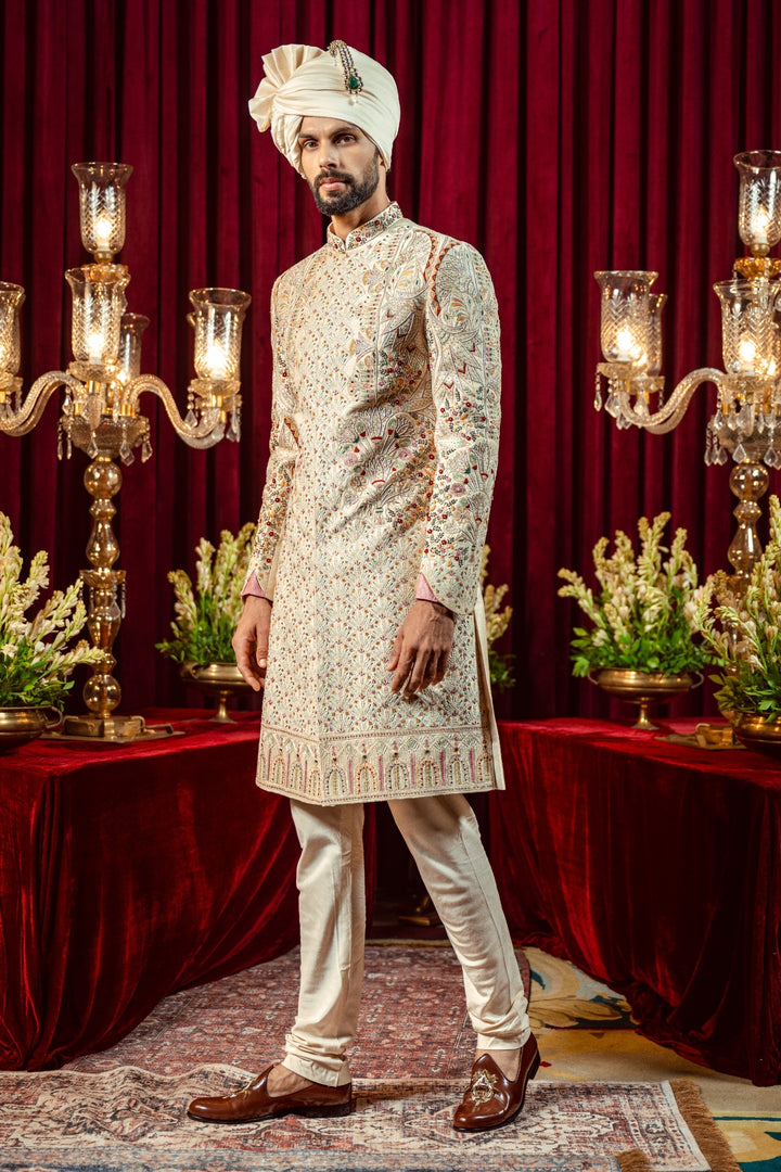 Ivory Gold Royal Rajasthani Sherwani