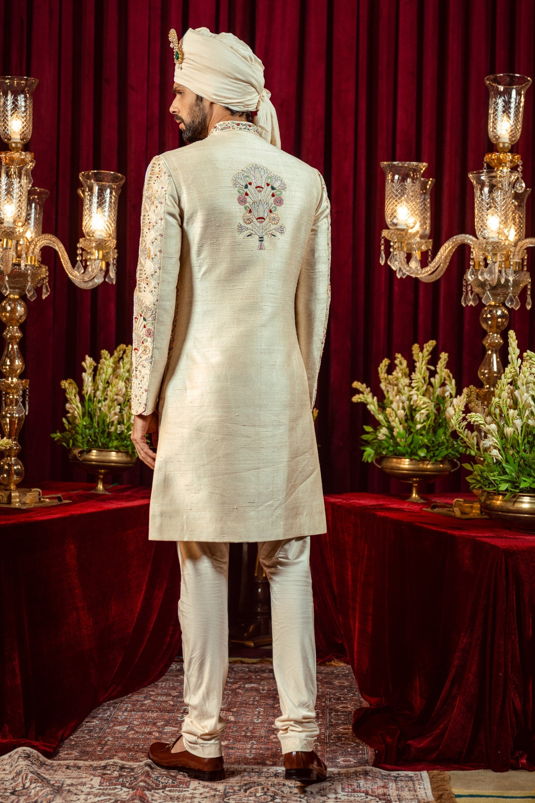 Ivory Gold Royal Rajasthani Sherwani – Image 2