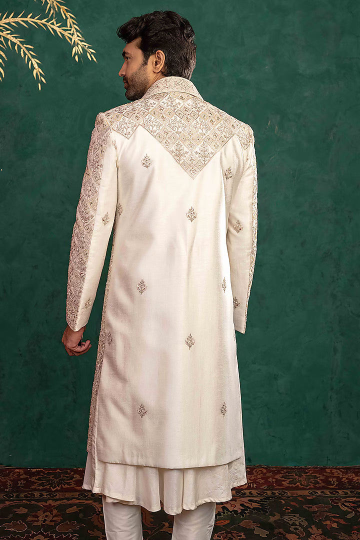 Ivory Manually Embroidered Sherwani Set – Image 5