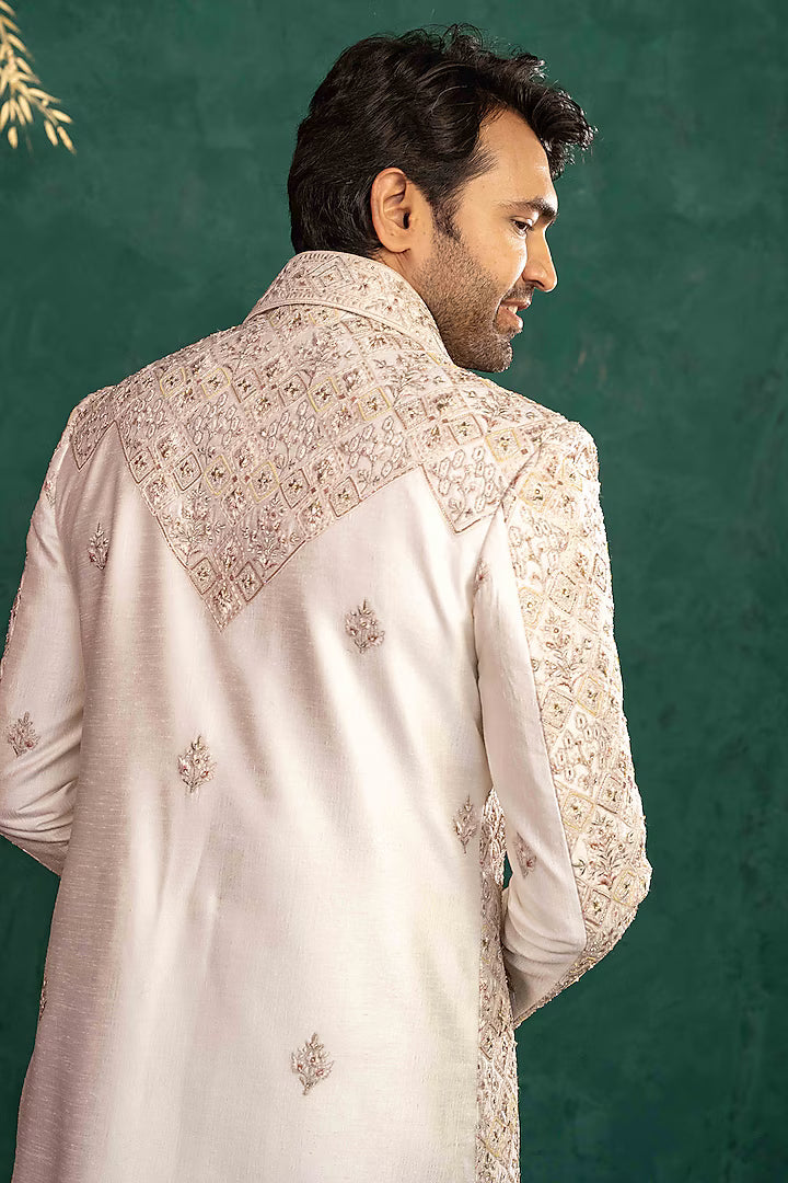Ivory Manually Embroidered Sherwani Set – Image 4