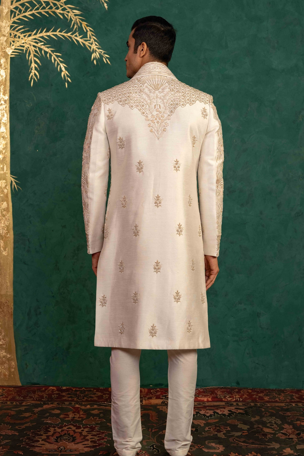 Ivory Raw Silk  Sherwani