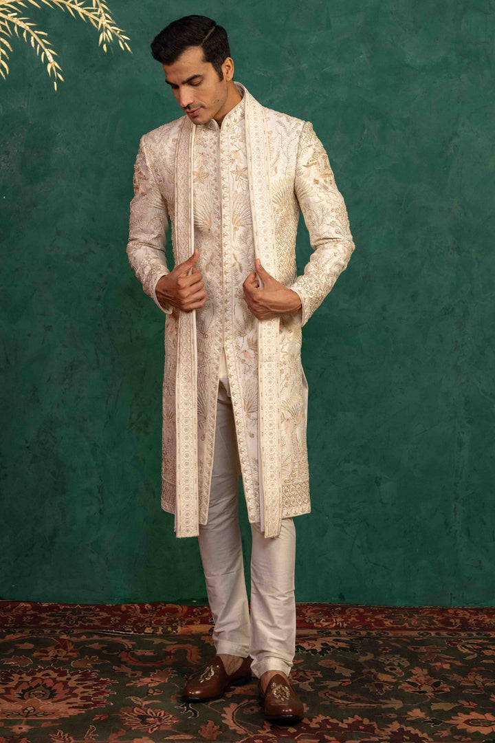 Ivory Raw Silk  Sherwani
