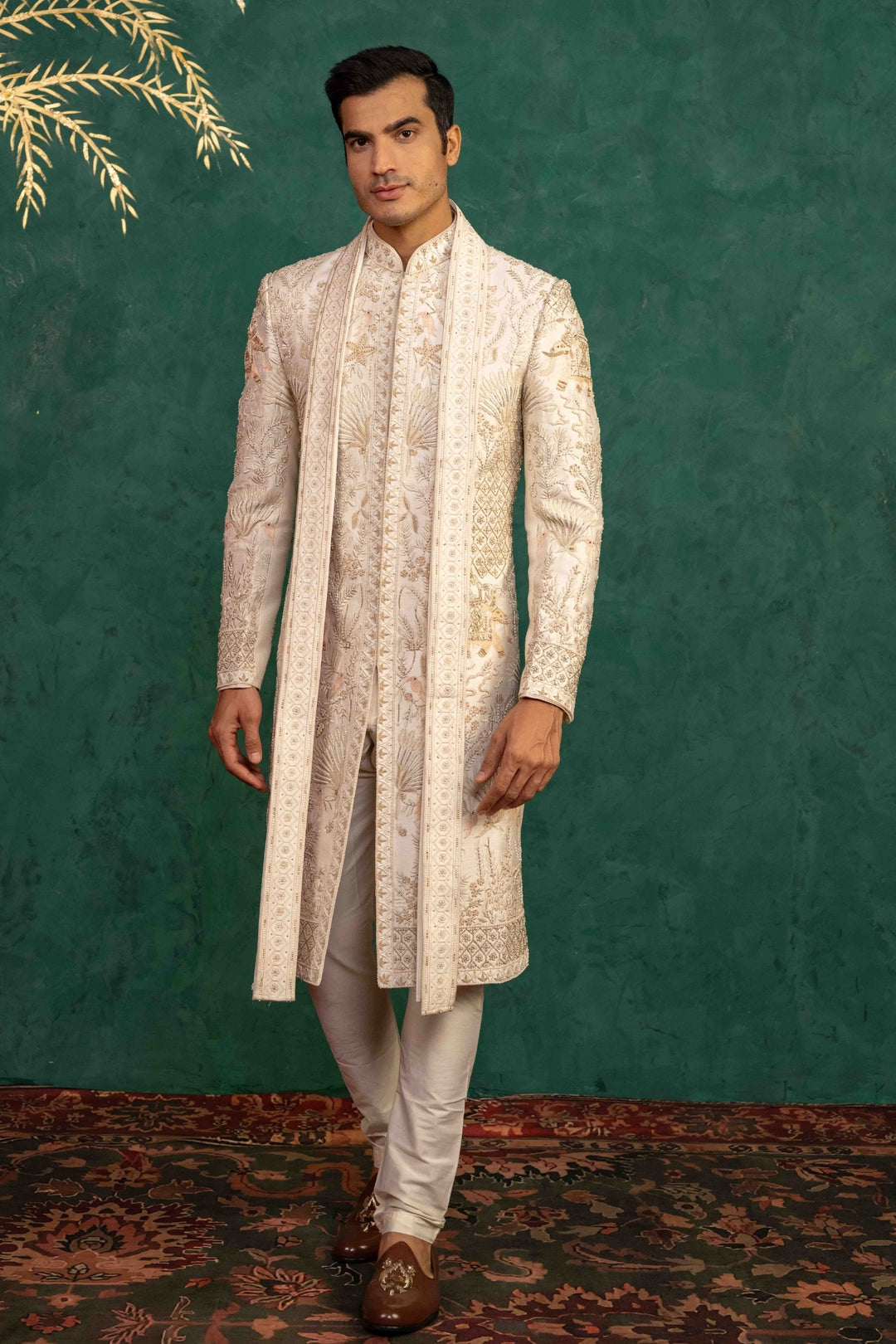 Ivory Raw Silk  Sherwani