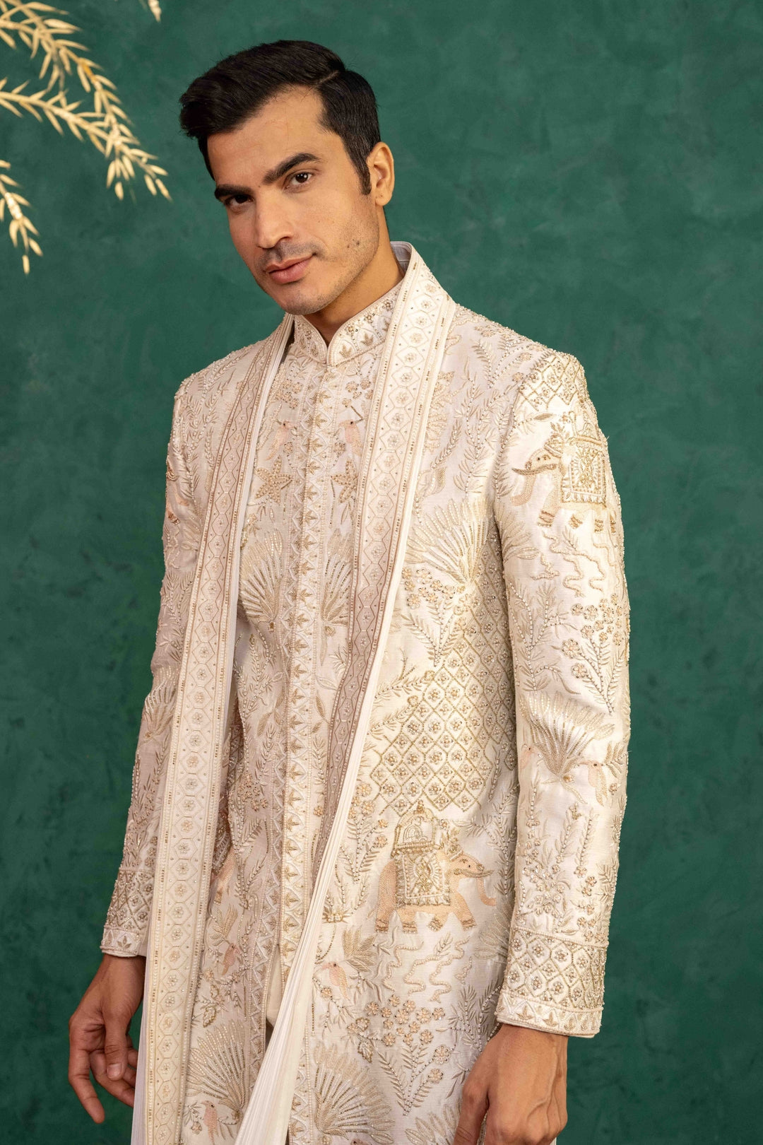 Ivory Raw Silk  Sherwani – Image 7