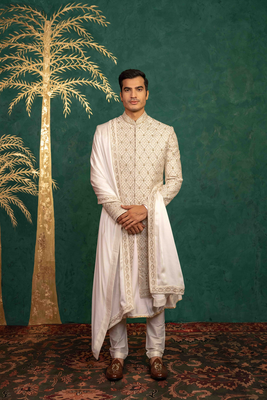 Ivory Raw Silk sherwani – Image 9
