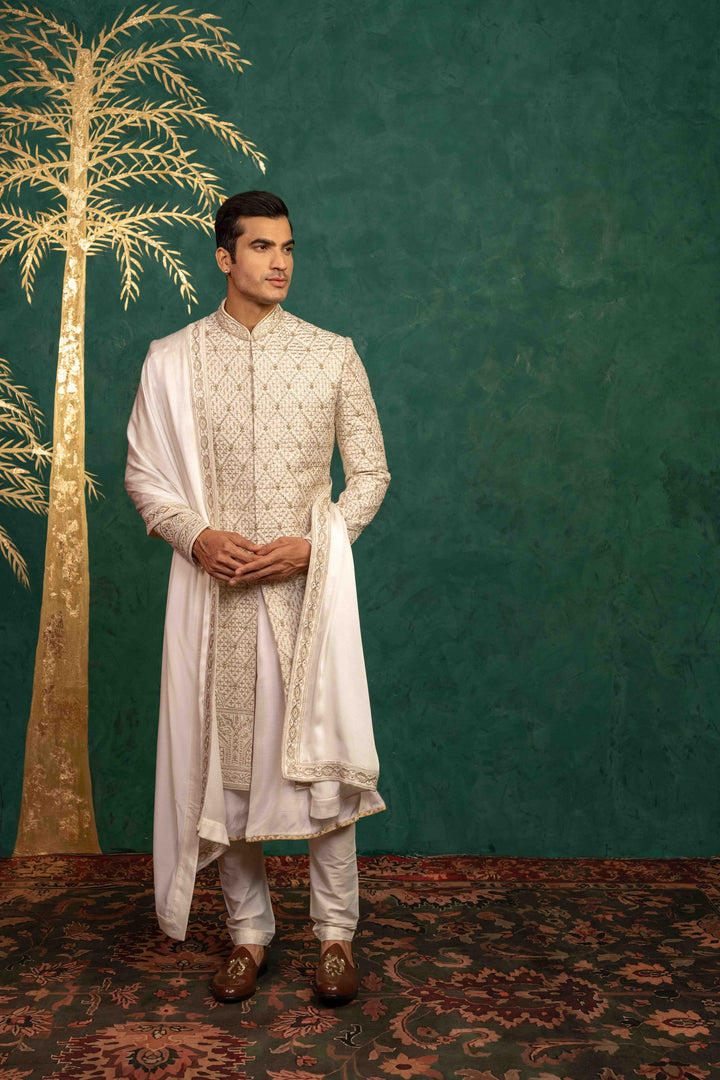 Ivory Raw Silk sherwani