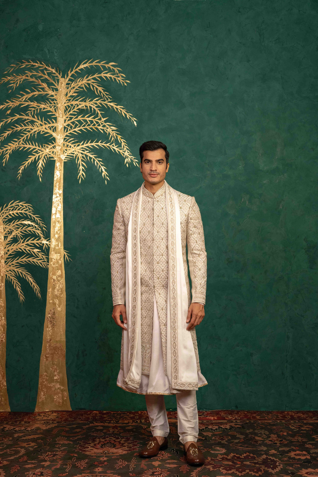 Ivory Raw Silk sherwani – Image 4