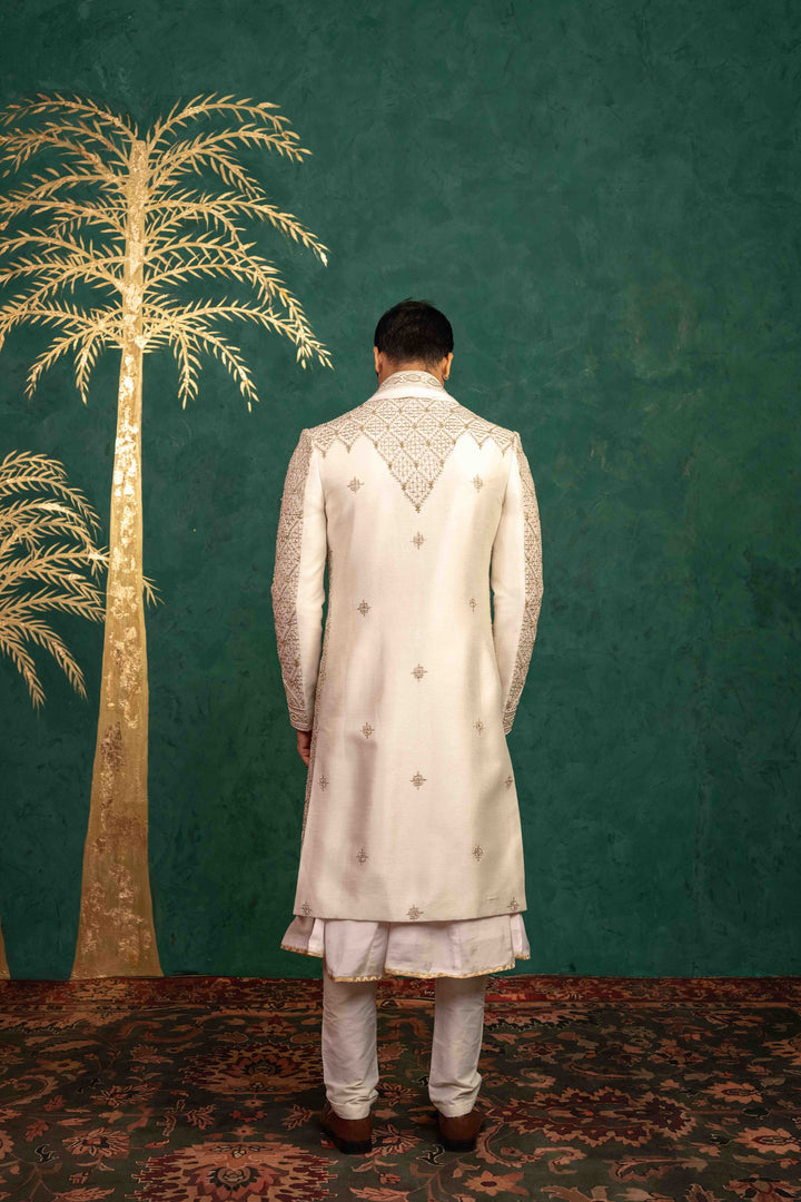 Ivory Raw Silk sherwani