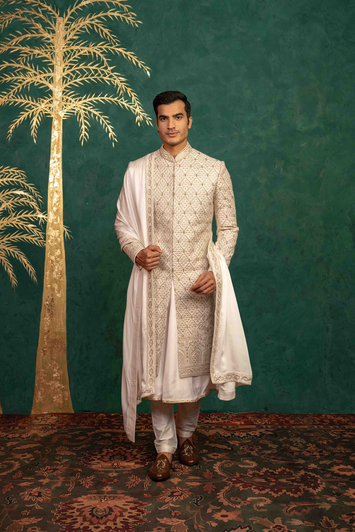 Ivory Raw Silk sherwani