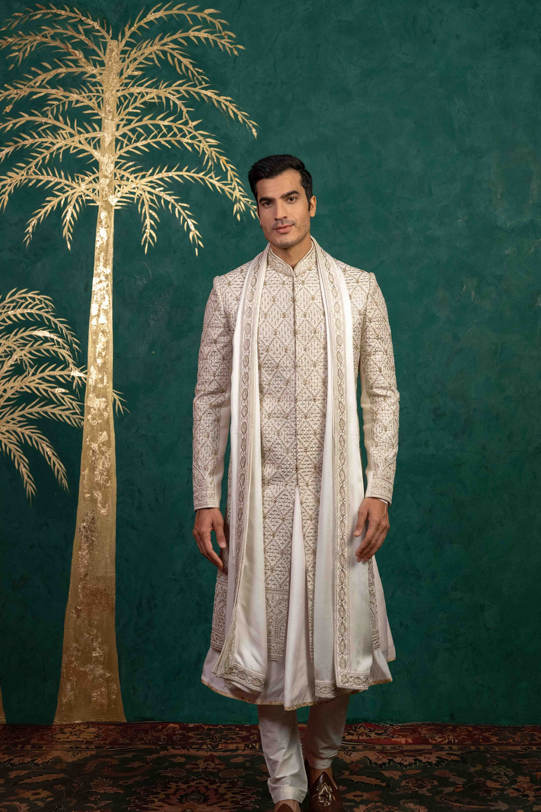 Ivory Raw Silk sherwani
