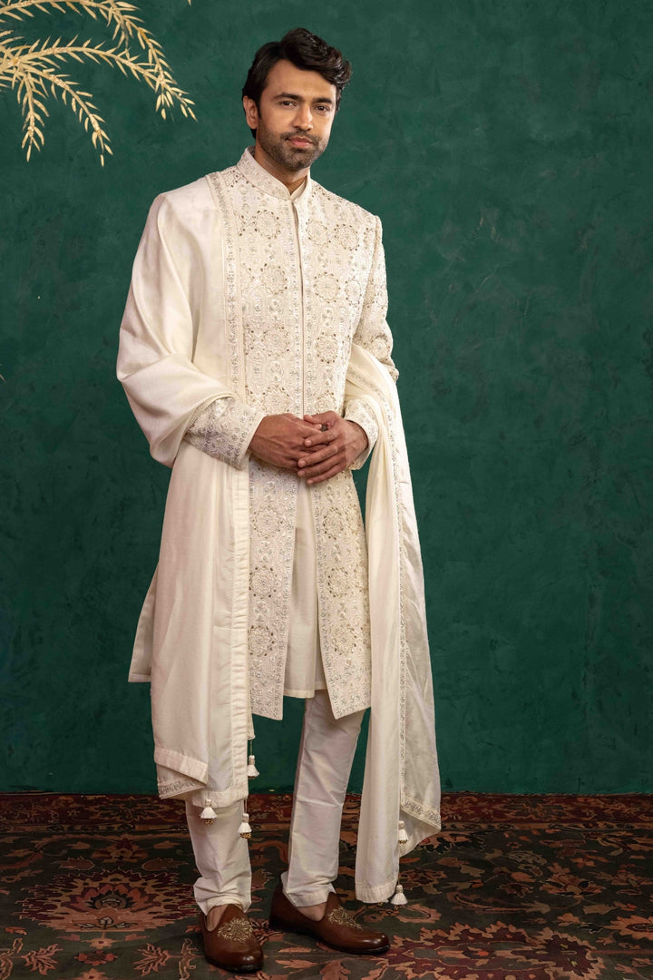 Ivory Silk  Sherwani Set