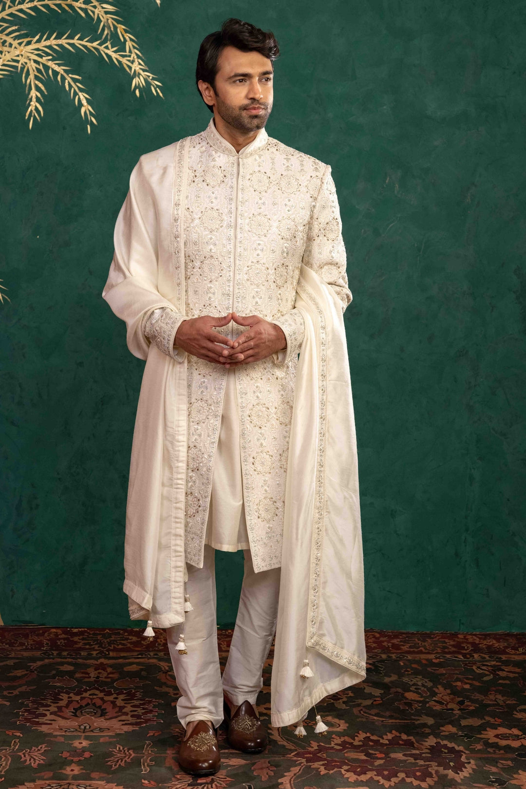Ivory Silk  Sherwani Set – Image 1