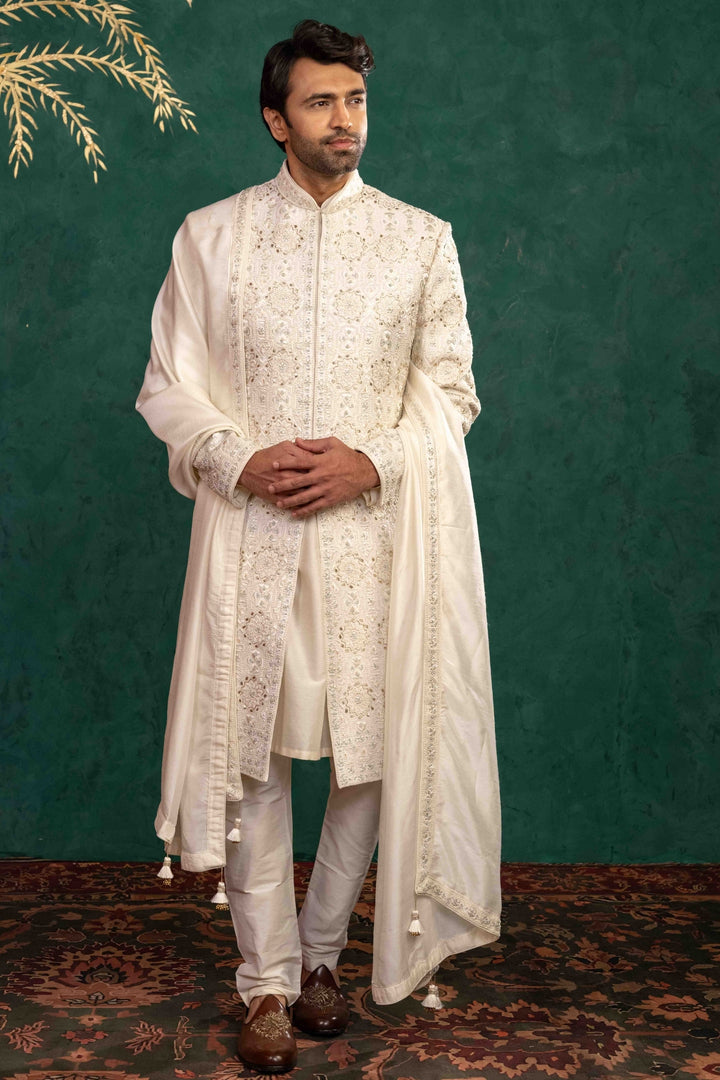 Ivory Silk  Sherwani Set
