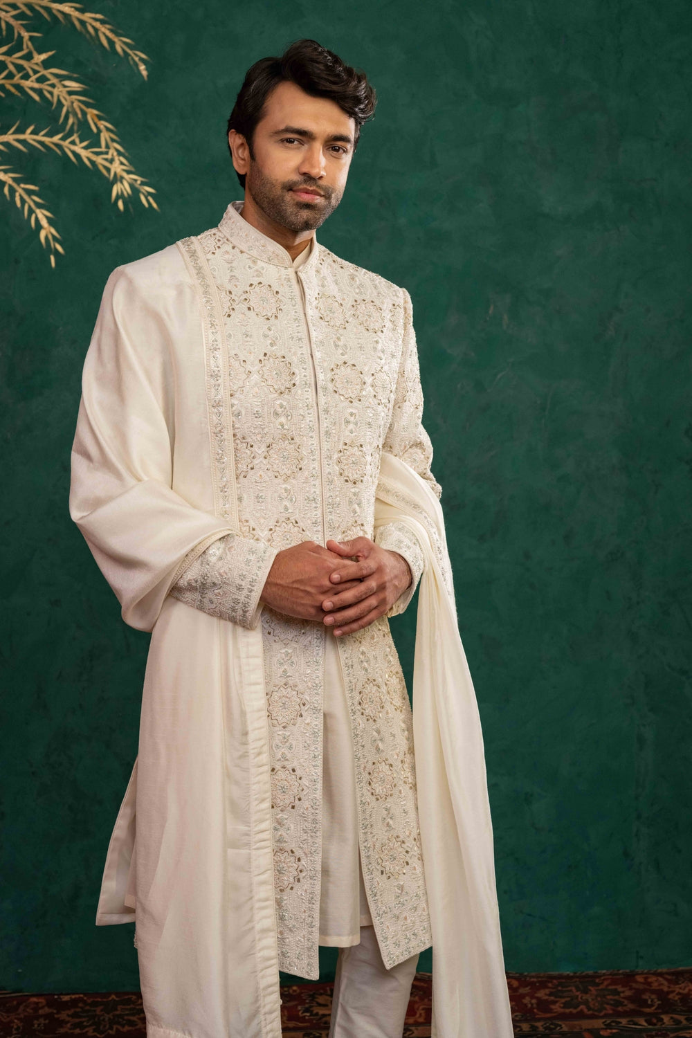 Ivory Silk  Sherwani Set