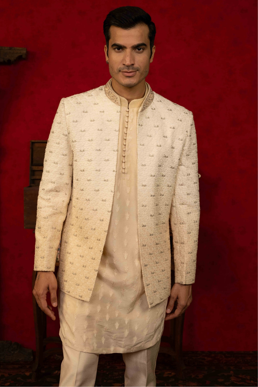 Ivory to Beige Ombre Jodhpuri Set – Image 2