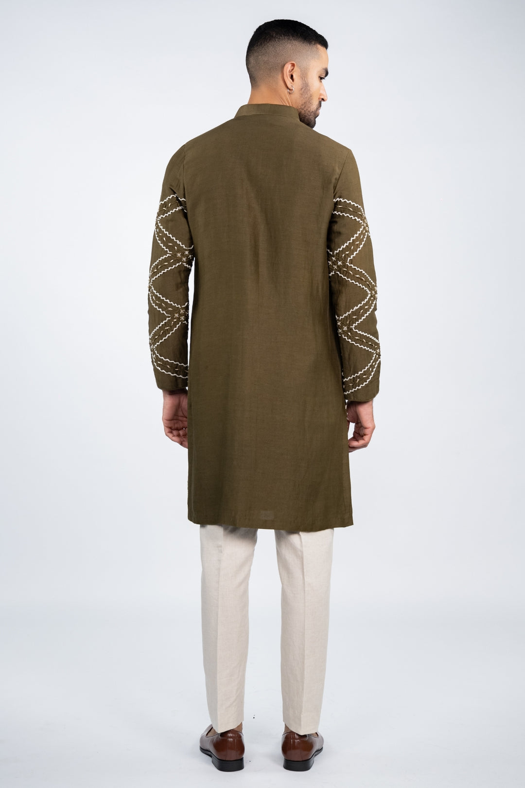 Khaki Front Open Kurta Set – Image 2
