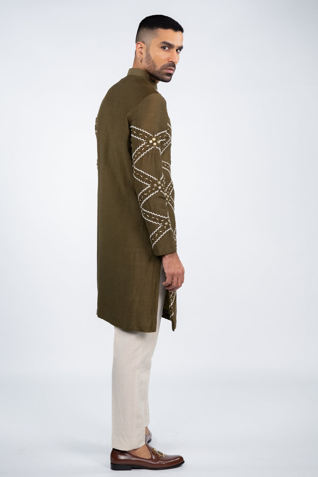 Khaki Front Open Kurta Set – Image 5