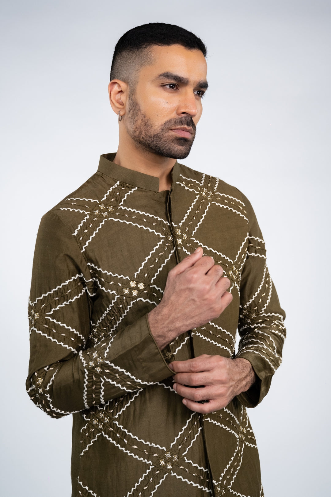 Khaki Front Open Kurta Set – Image 6