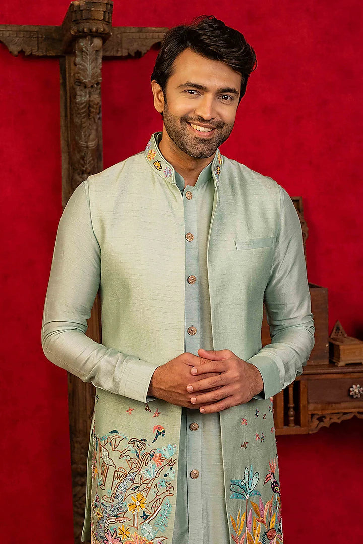 Light Blue Jacket Set With Sequin Embroidery – Image 2