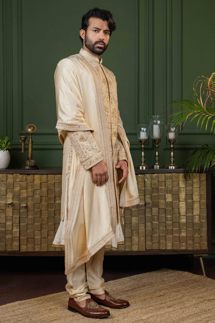 Light Gold - Zardoshi & Stones - Dupion - Sherwani