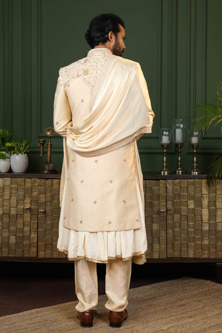 Light Gold - Zardoshi & Stones - Dupion - Sherwani