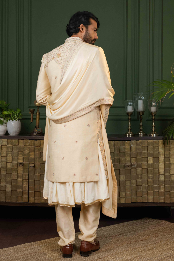 Light Gold - Zardoshi & Stones - Dupion - Sherwani