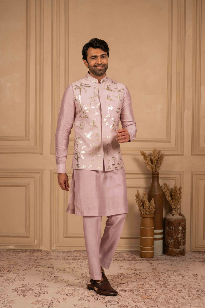 Lilac applique koti-kurta set