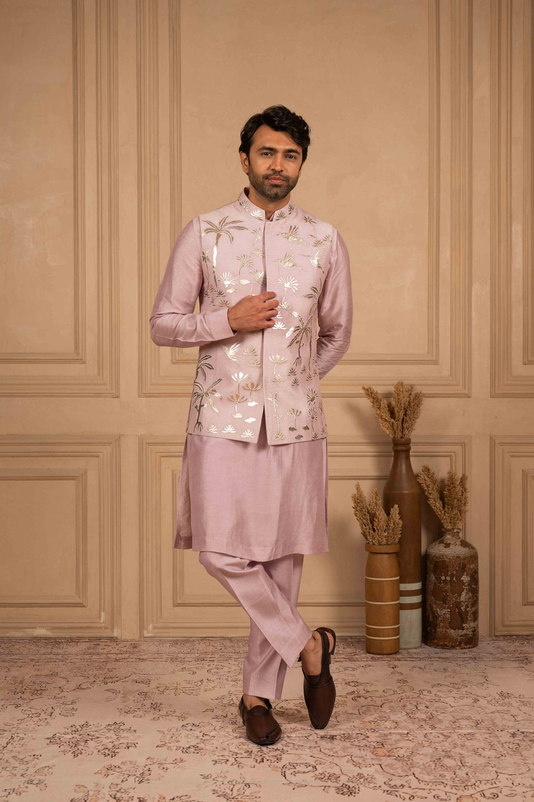 Lilac applique koti-kurta set