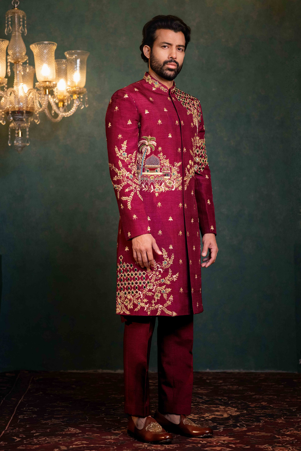 Maroon - Zardoshi & Stones - Dupion - Indo Western