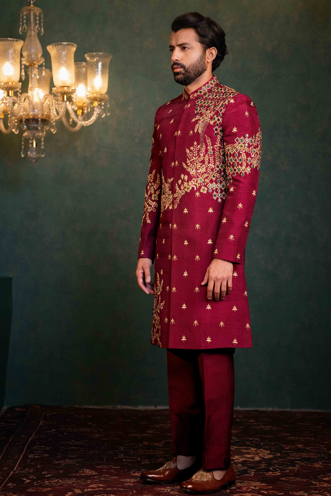 Maroon - Zardoshi & Stones - Dupion - Indo Western – Image 3
