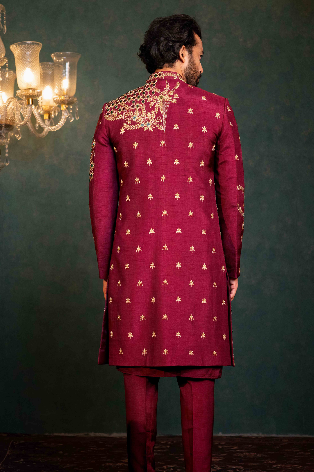 Maroon - Zardoshi & Stones - Dupion - Indo Western – Image 4
