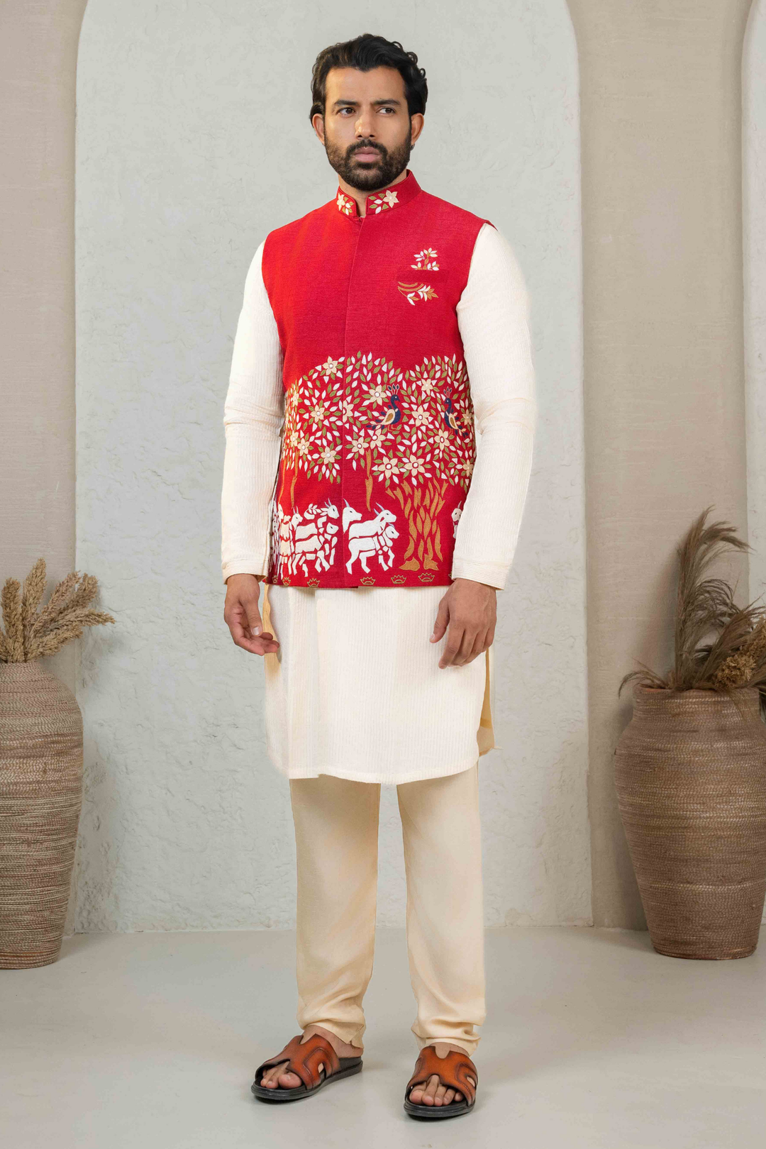 Maroon & Ivory - Machine Work - Raw Silk & Dupion - Koti Set – Image 8