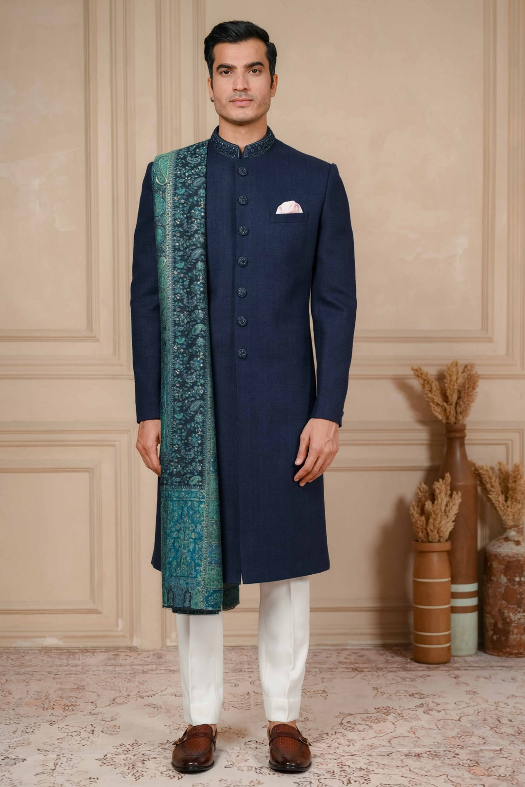 Midnight Blue Classic Nawabi with Dupatta