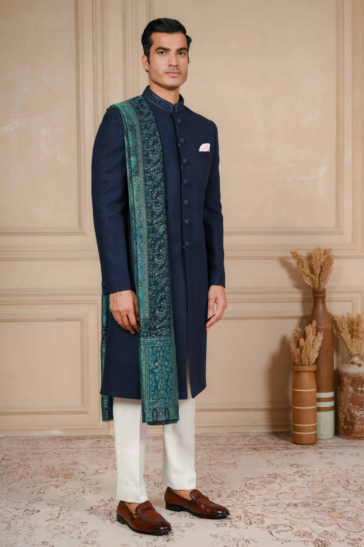 Midnight Blue Classic Nawabi with Dupatta